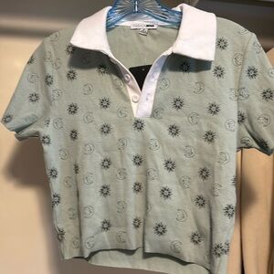 NWT pale green cropped polo like top